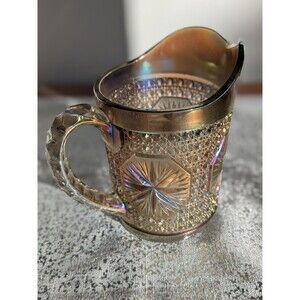 Imperial Glass Ohio Vtg Pitcher Amelia Smoke Carnival Glass 5.5" MCM Iridescent